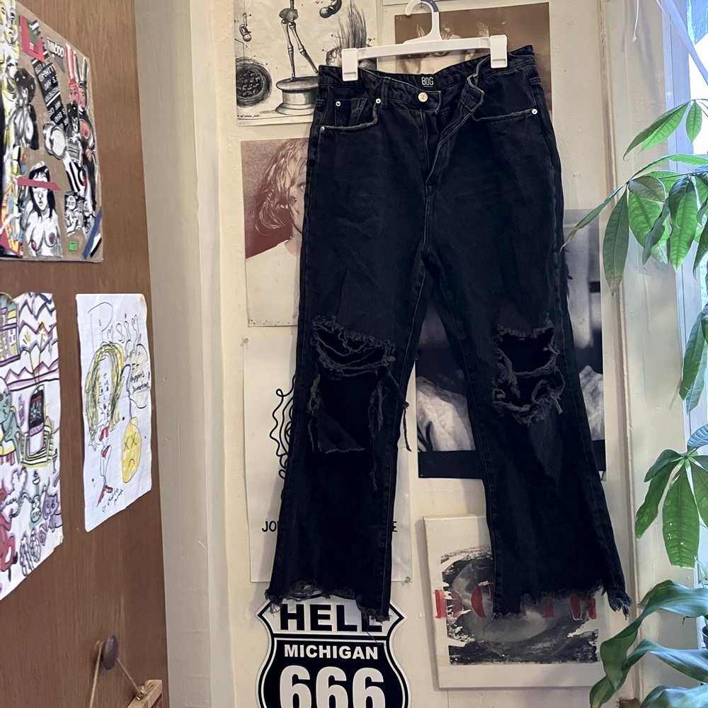 urban outfitters BDG flared wide leg black jeans with holes